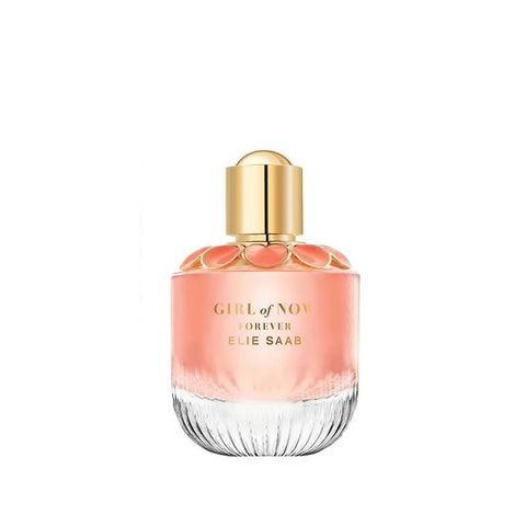 Elie Saab Girl Of Now Forever perfume bottle with 90ml size, displayed on a neutral background, showcasing elegant packaging.