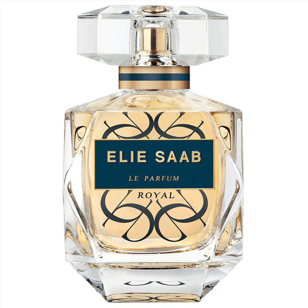 Elie Saab Le Parfum Royal EDP spray in 90ml bottle, elegant floral perfume, showcased with packaging and branding details.