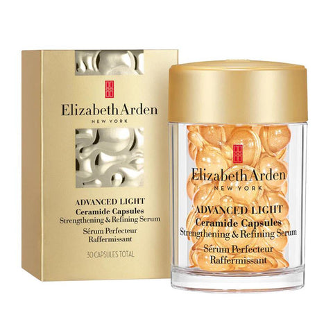 Elizabeth Arden Advanced Light Ceramide Serum Capsules in a jar, with 30 capsules for nourishing and revitalizing skin.