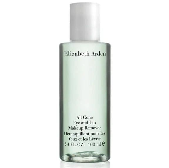Elizabeth Arden All Gone Eye and Lip Make Up Remover in 100ml bottle, shown with the product label and clear liquid inside.