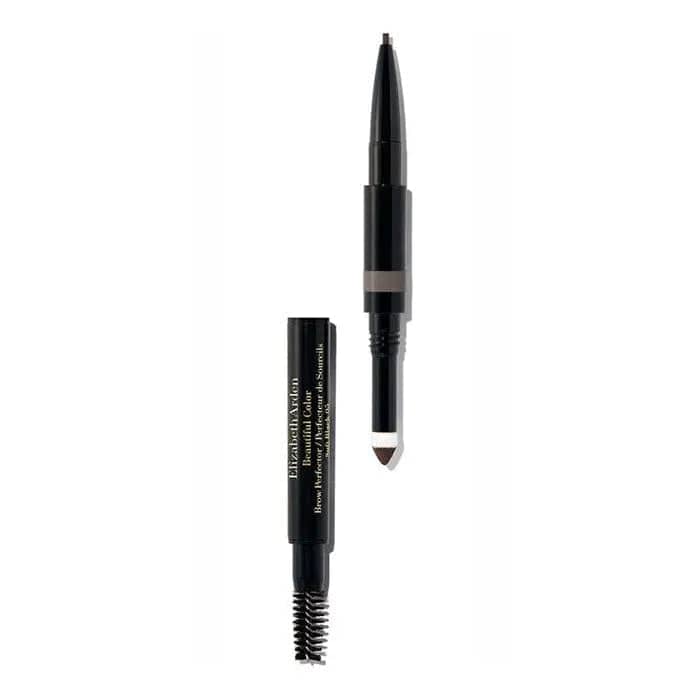 Elizabeth Arden Beautiful Color 3 in 1 Eye Brow in Soft Black, featuring a brow pencil, powder, and brush for natural-looking brows.