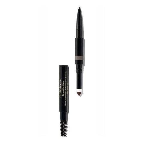 Elizabeth Arden Beautiful Color 3 in 1 Eye Brow in Soft Black, featuring a brow pencil, powder, and brush for natural-looking brows.