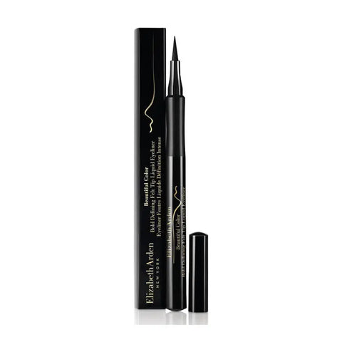 Black liquid eyeliner with felt tip by Elizabeth Arden, featuring bold, precise defining lines for eye makeup.
