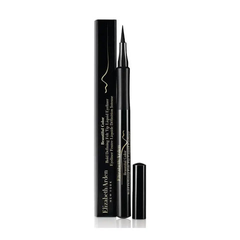 Black Elizabeth Arden Beautiful Color Bold Defining Felt Tip Liquid Eyeliner with precise applicator for dramatic eye definition.