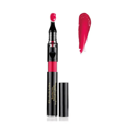Elizabeth Arden Beautiful Color Bold Liquid Lipstick in Fiery Red, showcasing the vibrant, glossy lipstick shade on a model's lips