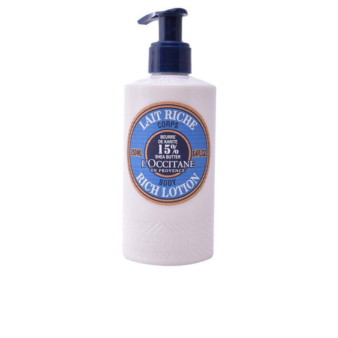 L'Occitane Karite Leche Corporal body lotion in a 250ml bottle, featuring a smooth, nourishing texture and elegant packaging.