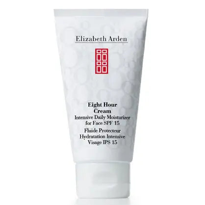 Elizabeth Arden Eight Hour Cream Intensive Daily Moisturizer for Face with SPF15 in 50ml jar, featuring smooth cream texture.