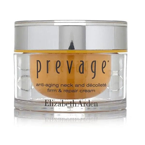 Elizabeth Arden Prevage anti-aging neck and décolleté cream in 50ml jar, firming and repairing skincare by Jag Couture London.