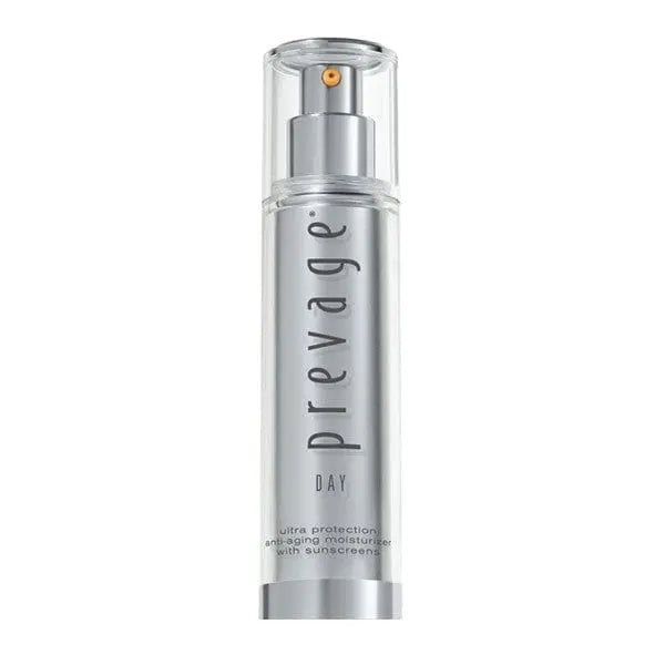 Elizabeth Arden Prevage Day Anti-Aging Moisturizer with SPF30 in a 50ml jar, shown with smooth, hydrated skin.