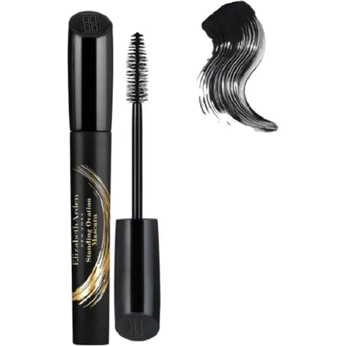 Elizabeth Arden Standing Ovation Mascara in black, shown in a sleek tube with the product name on the packaging.