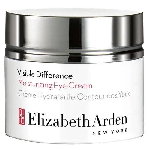 Elizabeth Arden Visible Difference Moisturizing Eye Cream in 15ml jar, featuring smooth cream texture for hydrating delicate eye area.