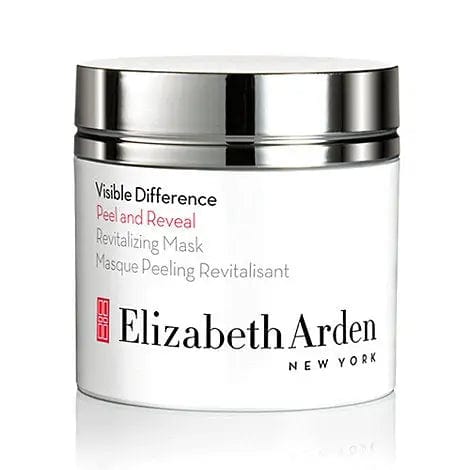 Elizabeth Arden Visible Difference Peel and Reveal Revitalizing Mask in 50ml jar, shown with smooth, fresh skin.