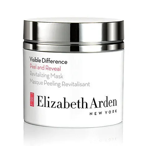 Elizabeth Arden Visible Difference Peel and Reveal Revitalizing Mask in a 50ml jar, shown with the product packaging and applicator.