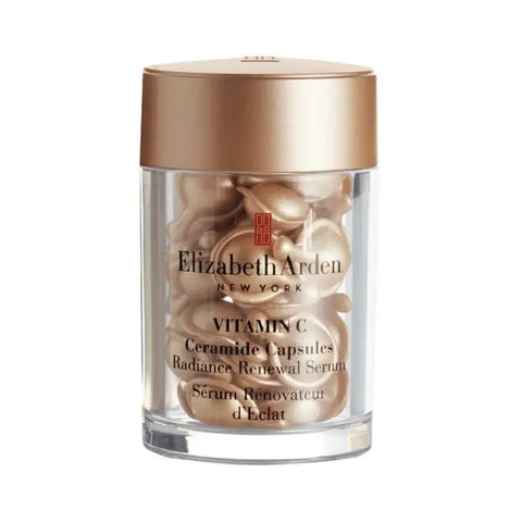 Elizabeth Arden Vitamin C Ceramide Capsules in a jar, 30 units, with a sleek container and capsule capsules for skincare.