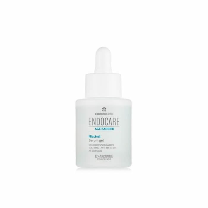 Jag Couture London New York Endocare Age Barrier Niacinamide Serum Gel in 30ml bottle, showcasing the skincare product.