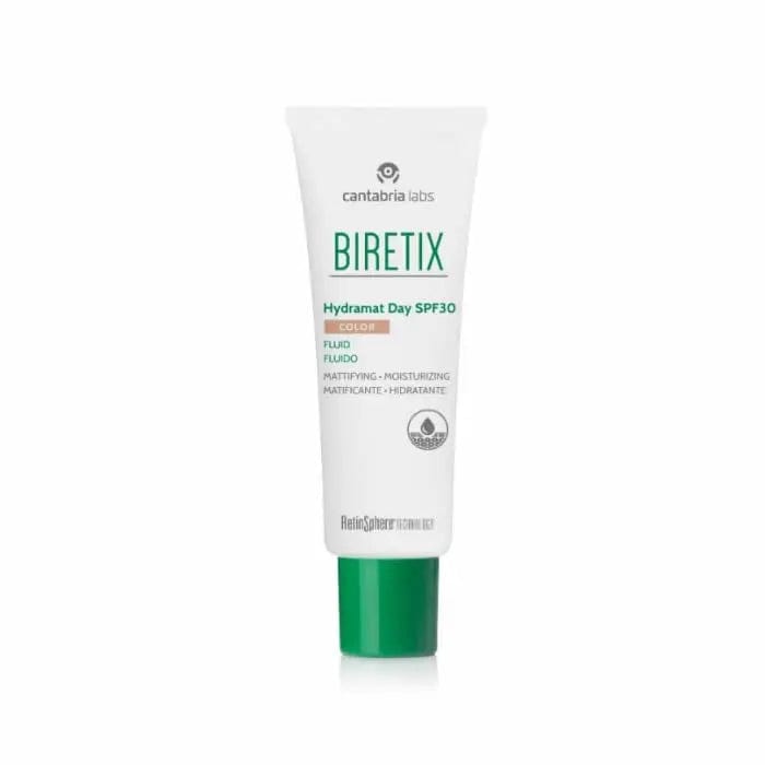 Endocare Biretix Hydramat Day SPF30 color fluid in 50ml bottle, hydrating skincare with sun protection from Jag Couture London New York