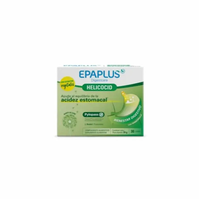 Epaplus Digestcare Helicocid 30 tablets by Jag Couture London New York, showing the supplement bottle with label and tablets inside.