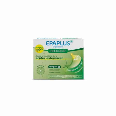 Epaplus Digestcare Helicocid 30 tablets by Jag Couture London - New York, showing the supplement packaging and tablets.