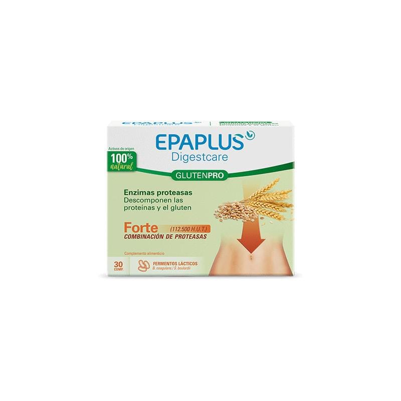 Epaplus Glutenpro 30 comprimidos by Jag Couture London - New York, showing the supplement packaging with label and product info.