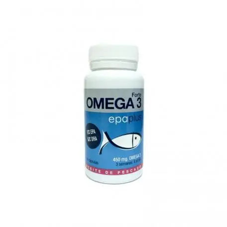 Epaplus Omega 3 Forte supplement bottle with label, produced by Jag Couture London - New York, on a white background.