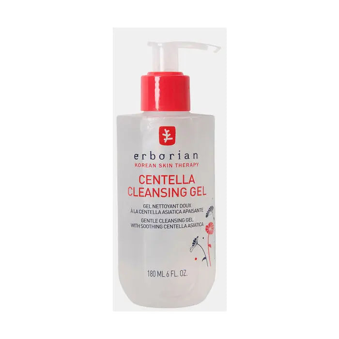 Erborian Centella Cleansing Gel in a 180ml tube, designed for gentle facial cleansing, featuring natural ingredients and a soothing formula.