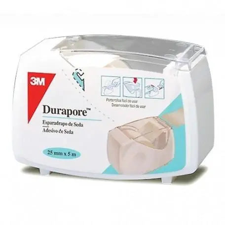 Durapore Seda Portarro adhesive tape by Jag Couture London, 5x2.5 cm, shown on a medical application with transparent material