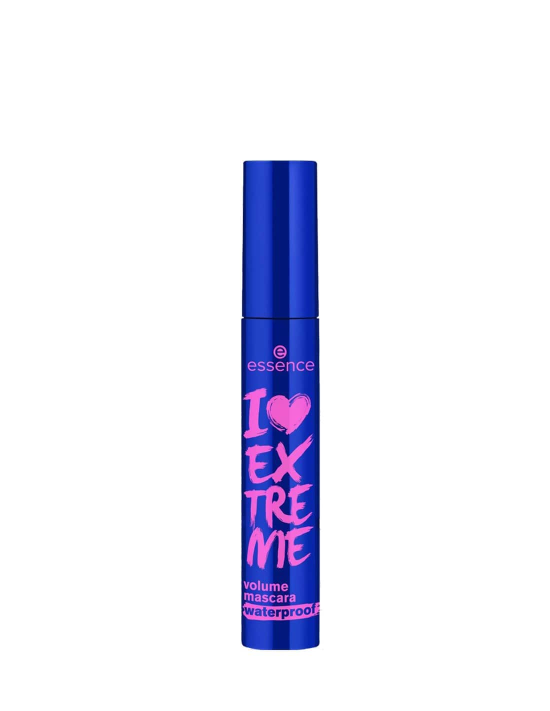 Waterproof Essence Cosmetics I Love Extreme Volume Mascara in 12ml tube, showcasing the bold black mascara product.