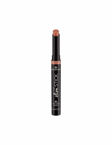 Lipstick stick from Essence Cosmetics The Slim Line in shade 101 Choc-O-Holic, featuring a sleek black packaging with the product visible.