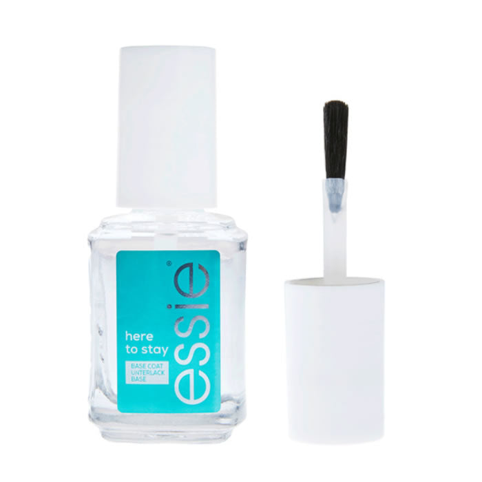 Essie Here To Stay Base Coat longwear nail treatment in 13.5ml bottle, designed for durable manicures.