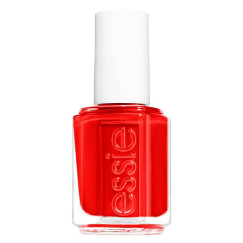 Essie nail polish in shade 63 Too Too Hot, 13.5ml bottle, with vibrant coral-orange color and glossy finish.