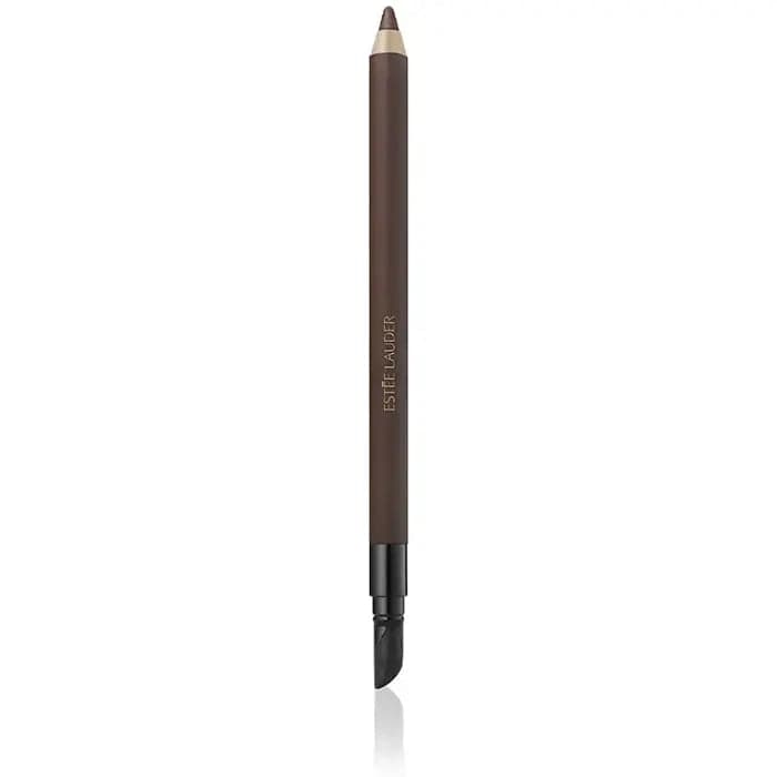 Estée Lauder Double Wear 24h waterproof gel eye pencil in 03 Cocoa, shown in a sleek black pencil with product packaging.