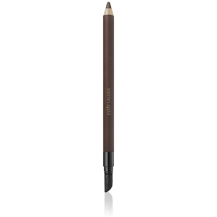 Estée Lauder Double Wear 24h Waterproof Gel Eye Pencil in 03 Cocoa, displayed with the pencil and swatched on skin.