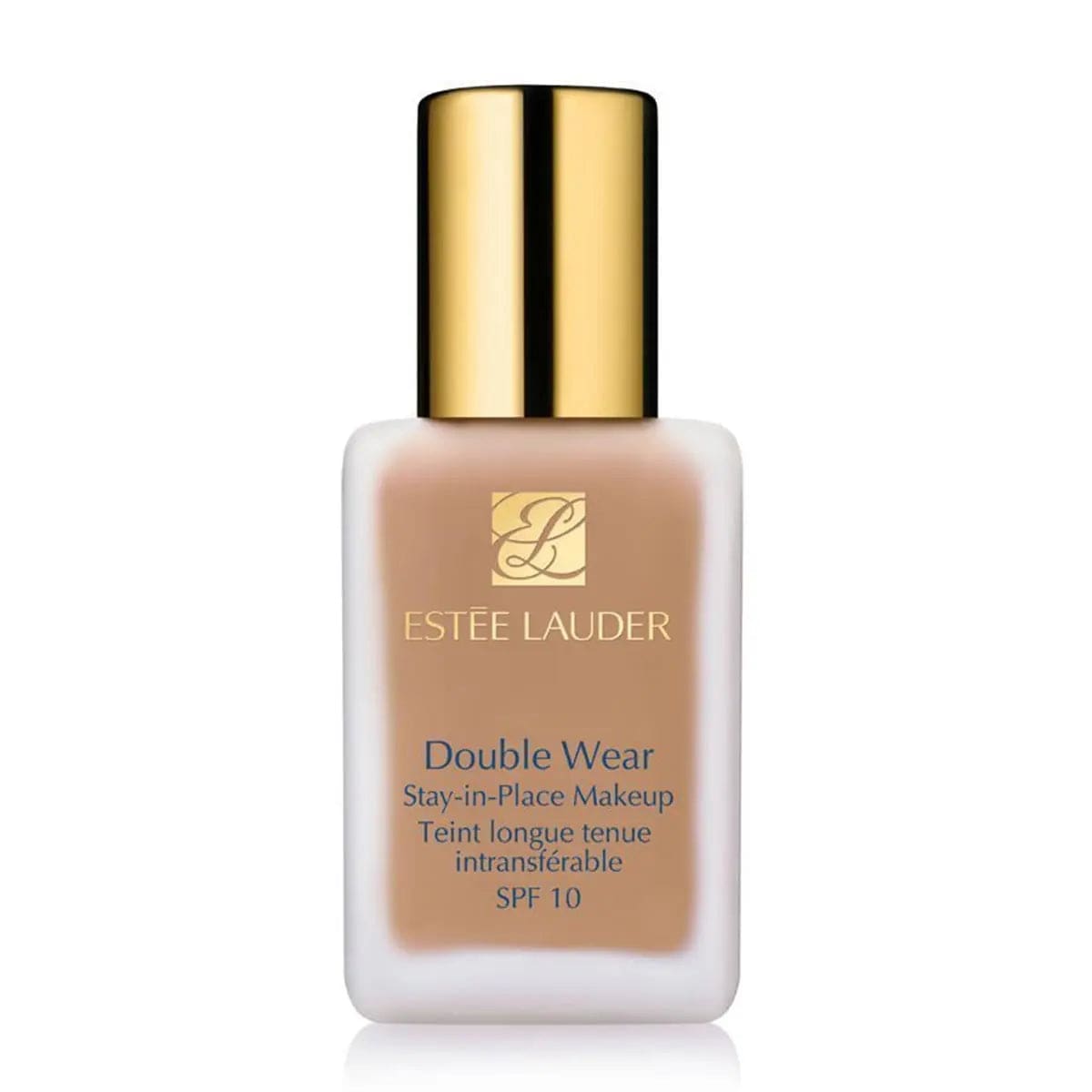Estee Lauder Double Wear Fluid Stay-In-Place Makeup SPF10 in Ivory Beige, a natural liquid foundation with a smooth finish.