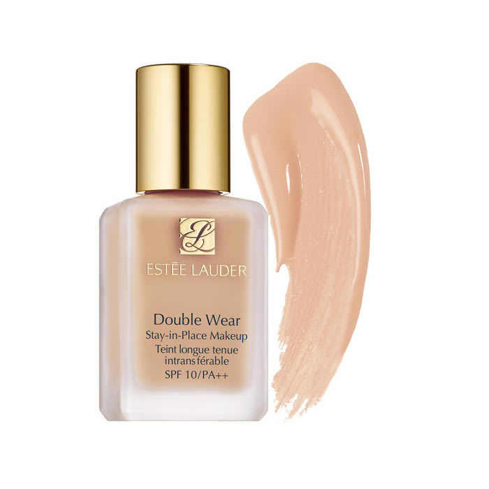 Estee Lauder Double Wear Stay In Place Makeup SPF10 in 2N2 Buff, 30ml, with foundation bottle and applicator on a white background.