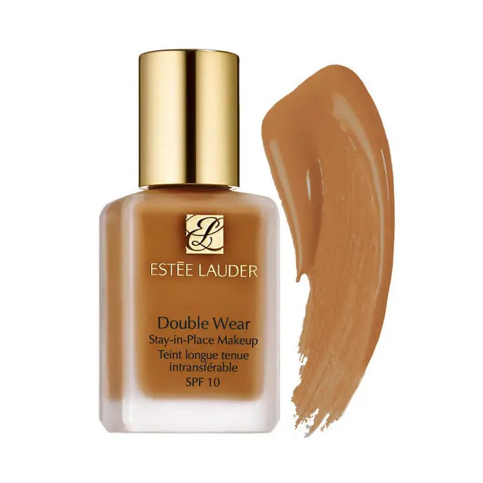 Estee Lauder Double Wear Stay-In-Place Makeup SPF10 in 5N2 Amber Honey, 30ml bottle, with product packaging and applicator.