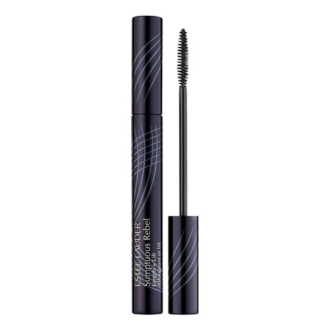 Estée Lauder Sumptuous Rebel Mascara in 8ml, black volumizing mascara applied on lashes, by Jag Couture London New York.