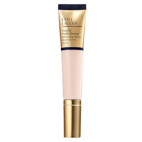 Estee Lauder Futurist Hydra Rescue SPF45 Porcelain foundation bottle, 35ml, in a sleek glass container with a pump applicator.