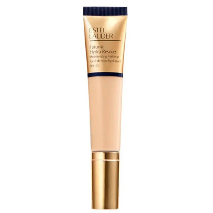 Estee Lauder Futurist Hydra Rescue SPF 45 foundation in shade 1W2 Sand, 35ml bottle, with smooth liquid texture and product label.