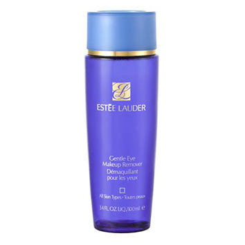 Jag Couture London New York Estee Lauder Gentle Eye Make Up Remover 100ml bottle with clear liquid and product label visible.