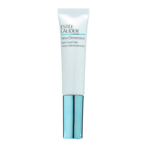 Close-up of Estee Lauder New Dimension Expert Liquid Tape in a 15ml bottle, with sleek packaging and applicator visible.