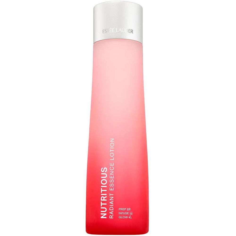 Estée Lauder Nutritious Radiant Essence Lotion in 200ml bottle, featuring sleek packaging and clear lotion inside.
