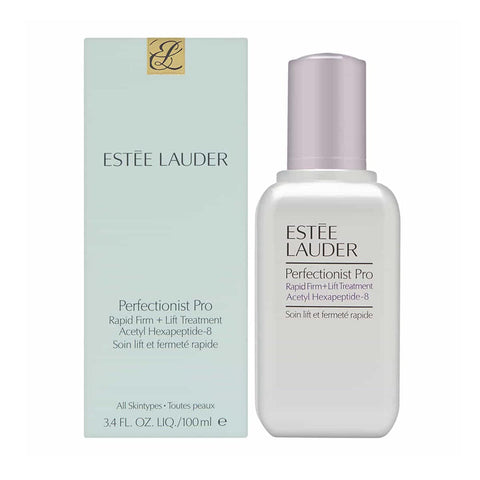 Estée Lauder Perfectionist Pro Rapid Firm Lift Treatment 100ml bottle, skincare product with sleek design and pump dispenser.