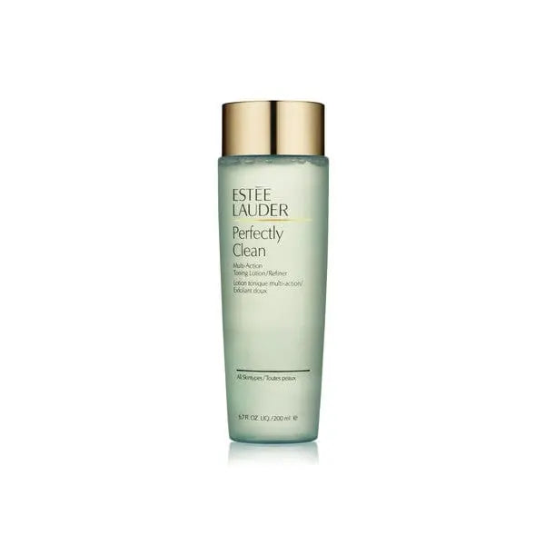 Estee Lauder Perfectly Clean Multi-Action Toning Lotion-Refiner 200ml bottle on a neutral background, skincare product from Jag Couture London.