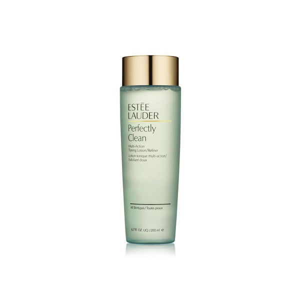 Estee Lauder Perfectly Clean Multi-Action Toning Lotion-Refiner in 200ml bottle, with clear liquid and minimalist label.