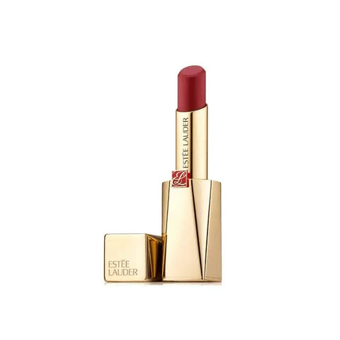 Estee Lauder Pure Color Desire Lipstick in shade 204 Sweeten, showcased in a sleek tube with rich, creamy lipstick visible.