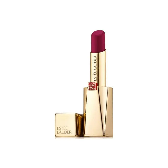 Estee Lauder Pure Color Desire Lipstick in shade 403 Ravage, with a sleek, deep red lipstick tube from Jag Couture London - New York