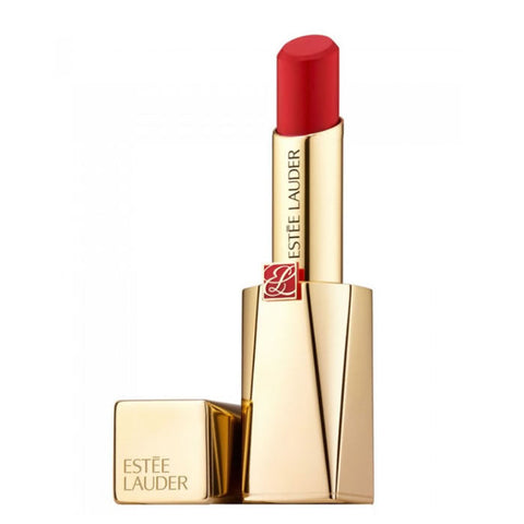 Estee Lauder Pure Color Desire Matte Lipstick in shade 313 Bite Black featuring a sleek black lipstick tube with matte finish.