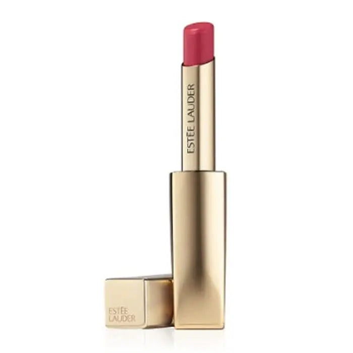 Estée Lauder Pure Color Envy Illuminating Shine lipstick in Slim Mai Tai shade, with sleek black packaging and vibrant color.