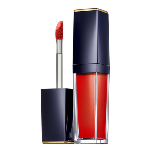Estee Lauder Pure Color Envy Paint-On Liquid Lipcolor in shade Juice Up, vibrant coral lipstick with glossy finish.