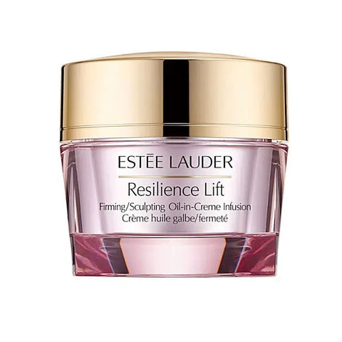 Estee Lauder Resilience Lift firming sculpting oil in creme infusion 50ml with luxury packaging, displayed on a sleek surface.